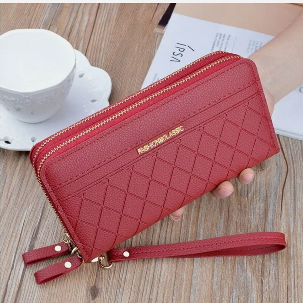 Ladys Women PULeather Wallet Double Zipper Card Holder Clutch Purse Long Handbag